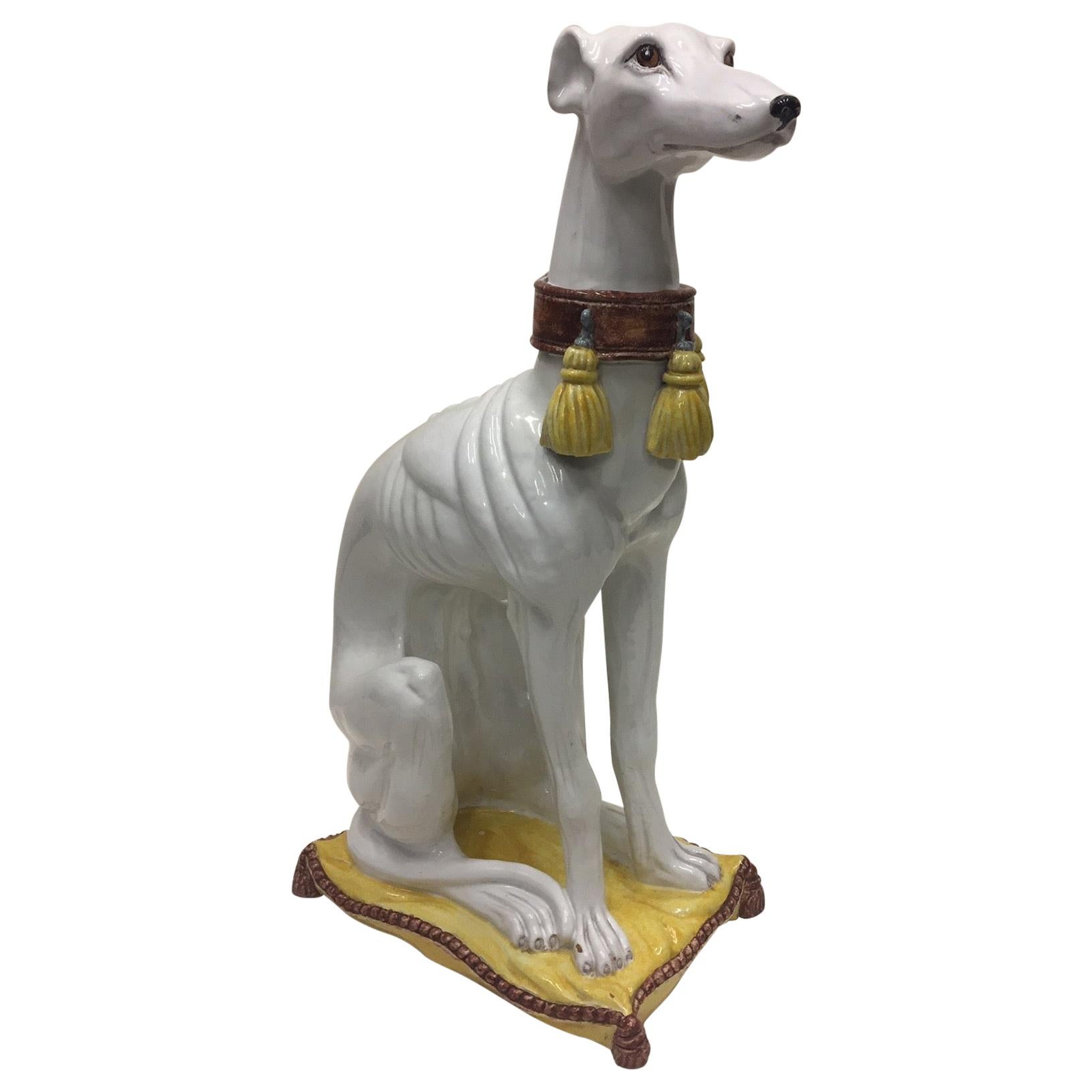 Enchanting Glazed Terracotta Greyhound Sculpture
