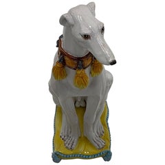 Vintage Enchanting Glazed Terracotta Greyhound Sculpture