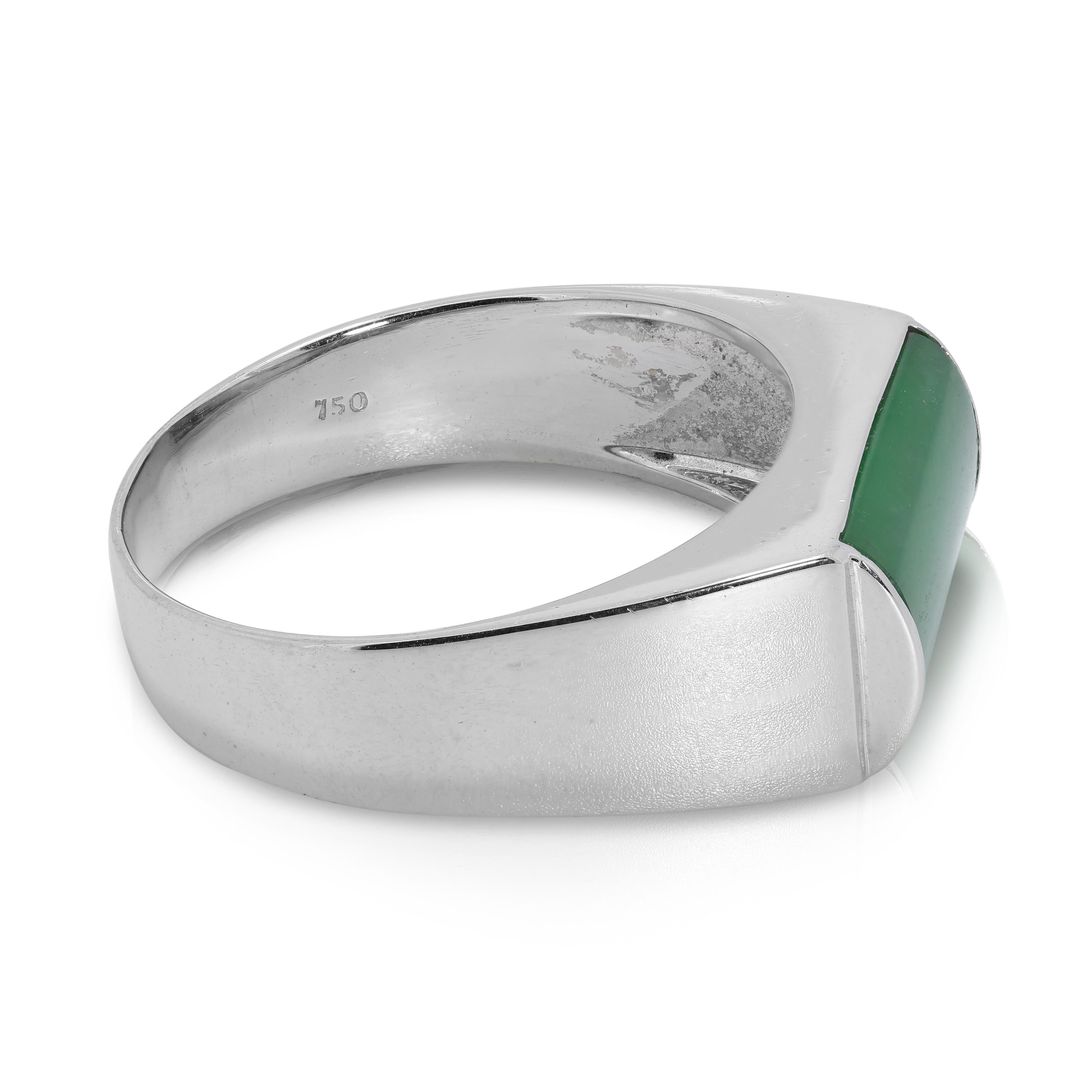 Radiant Cut Enchanting Green Jade Ring in 18K White Gold