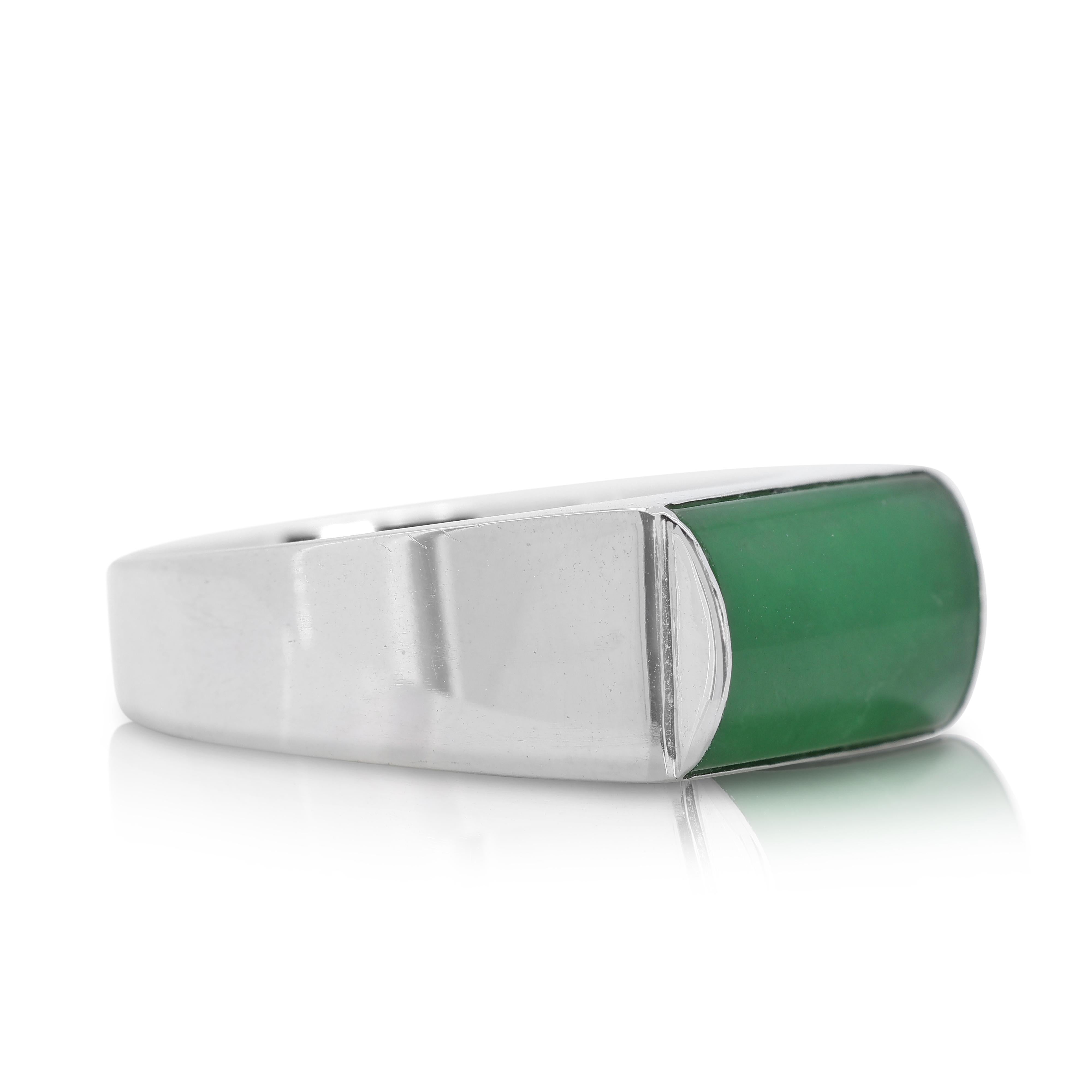 Enchanting Green Jade Ring in 18K White Gold In Excellent Condition In רמת גן, IL