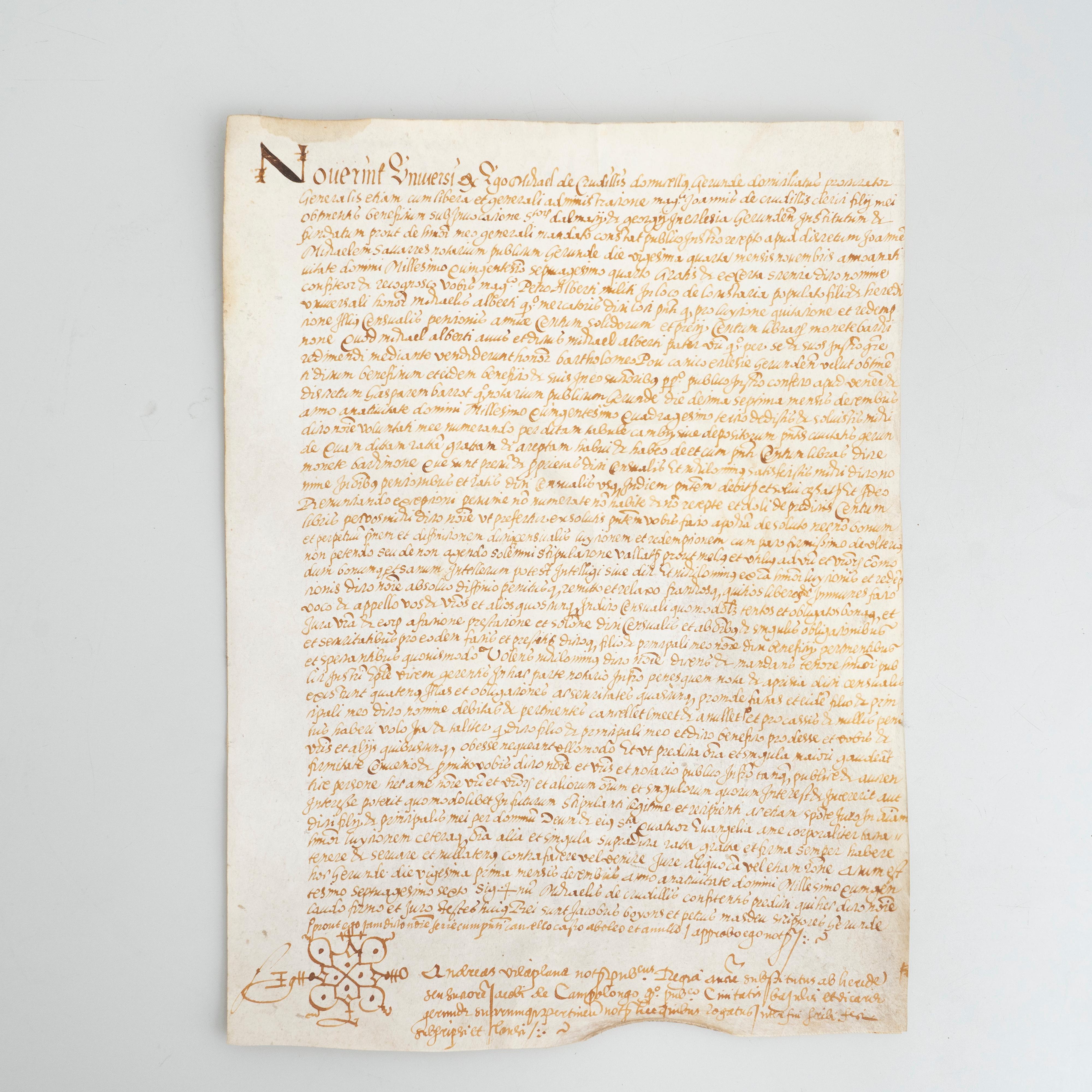 This original antique parchment, meticulously handwritten and seemingly in Latin, is a remarkable piece originating from Spain. With its captivating aesthetics, this item exudes a profound sense of allure and charm.

Maintaining its original