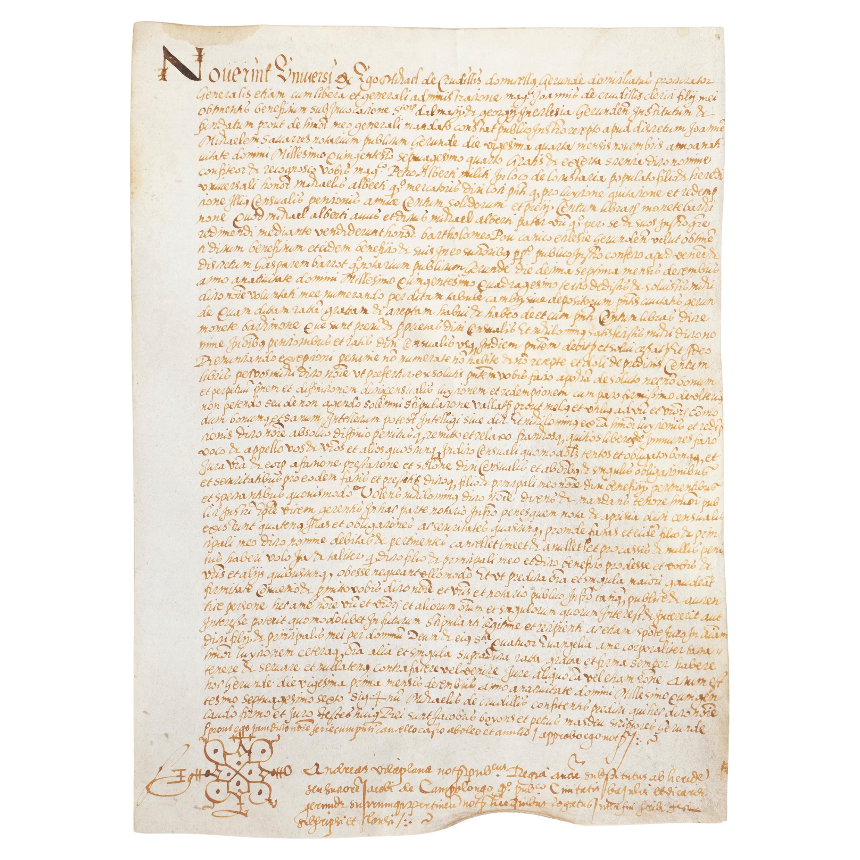 Enchanting Handwritten Antique Parchment: A Timeless Spanish Treasure For Sale