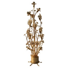 Vintage Illuminated Crystal Flower and Brass Floor Lamp by Palwa