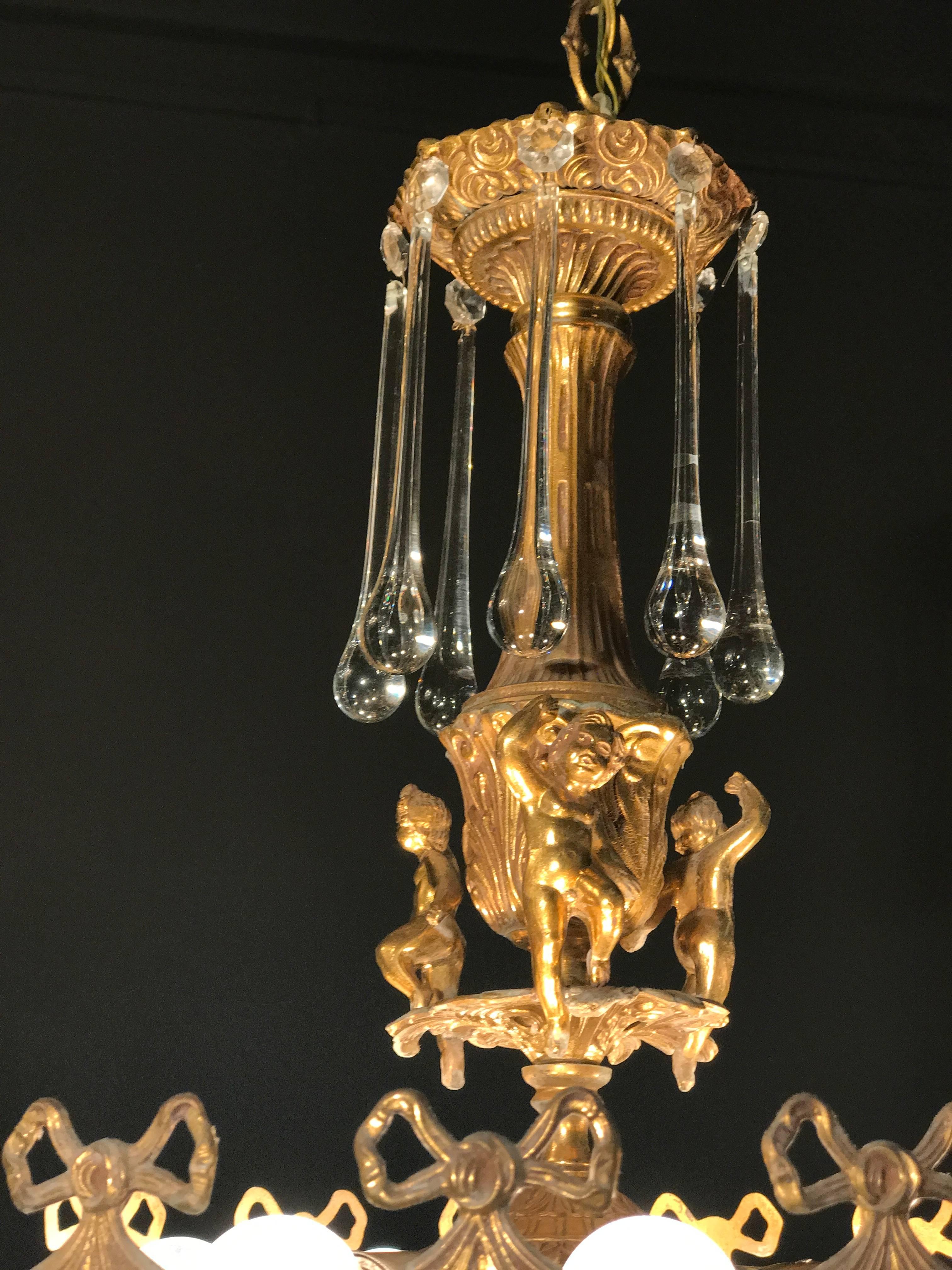 Enchanting Italian Brass and Multicolored Teardrop Chandelier, 1930s For Sale 3