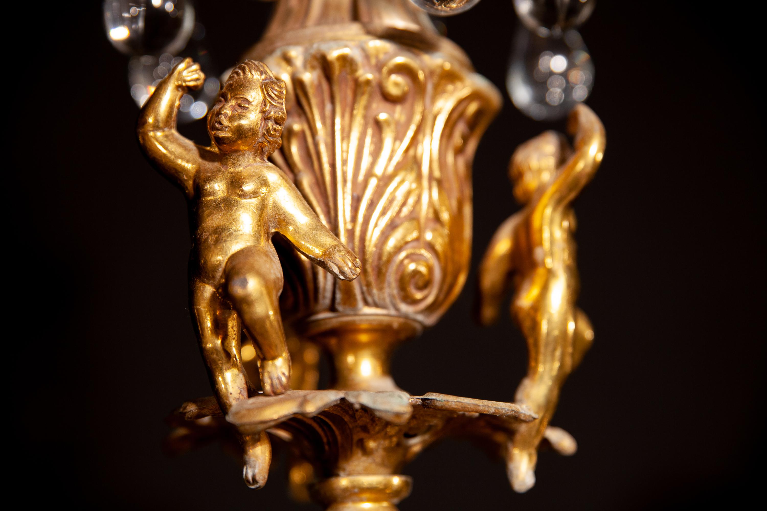 Enchanting Italian Brass and Multicolored Teardrop Chandelier, 1930s For Sale 8