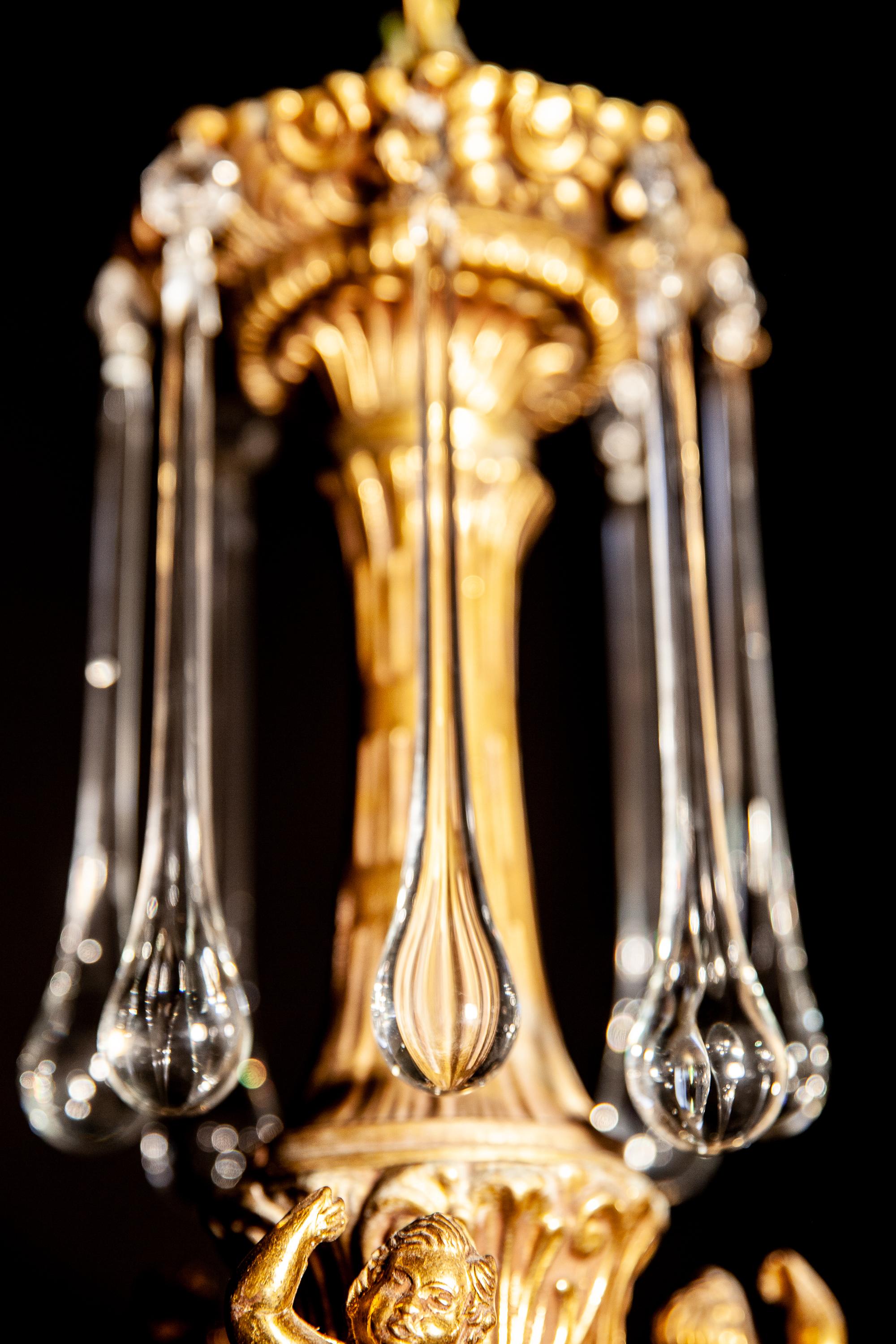 Enchanting Italian Brass and Multicolored Teardrop Chandelier, 1930s For Sale 1