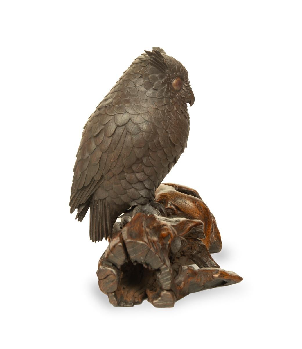 Meiji Enchanting Japanese Bronze Owl Okimono For Sale
