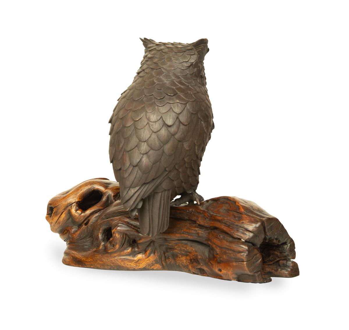 Hand-Crafted Enchanting Japanese Bronze Owl Okimono For Sale
