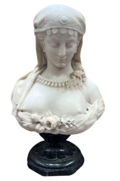 Enchanting marble bust of an Arab girl, signed Lapini