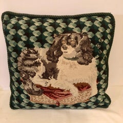 Enchanting Needlepoint Pillow Decorated with a Cavalier King Charles Spaniel
