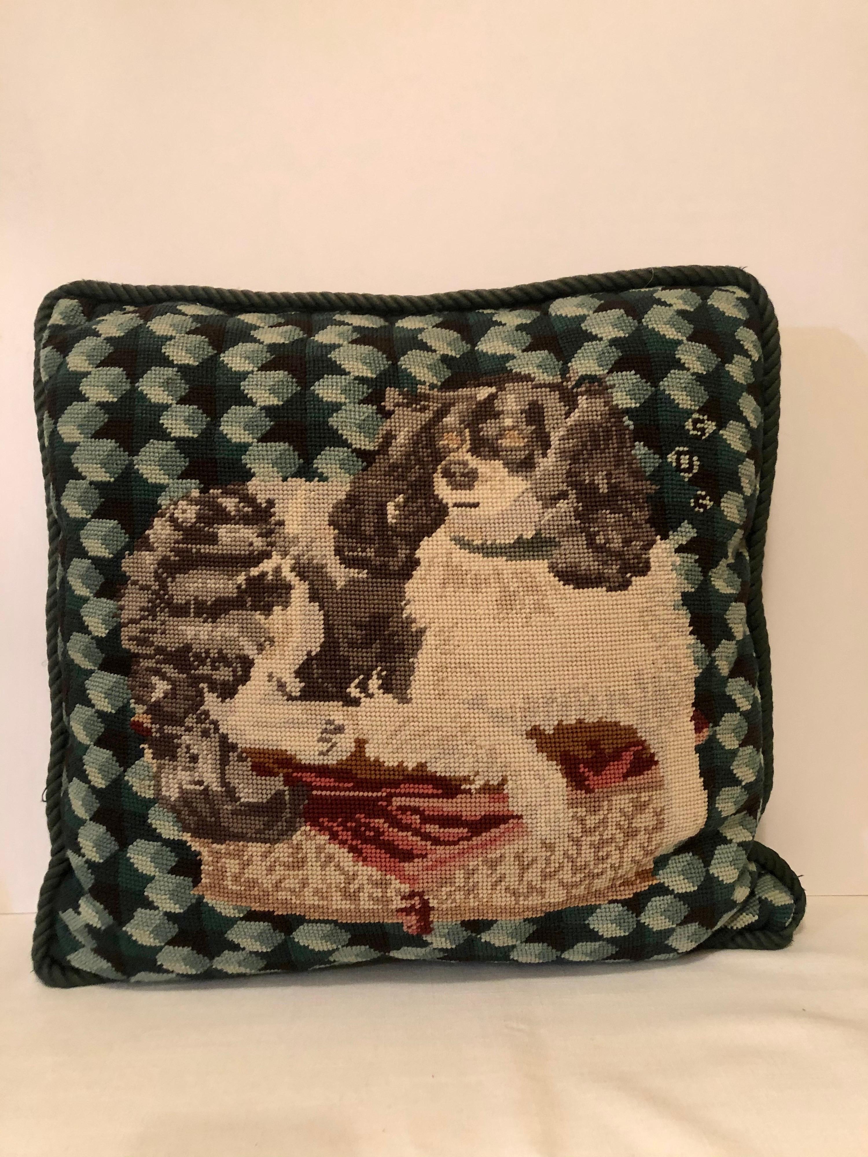 American Enchanting Needlepoint Pillow Decorated with a Cavalier King Charles Spaniel