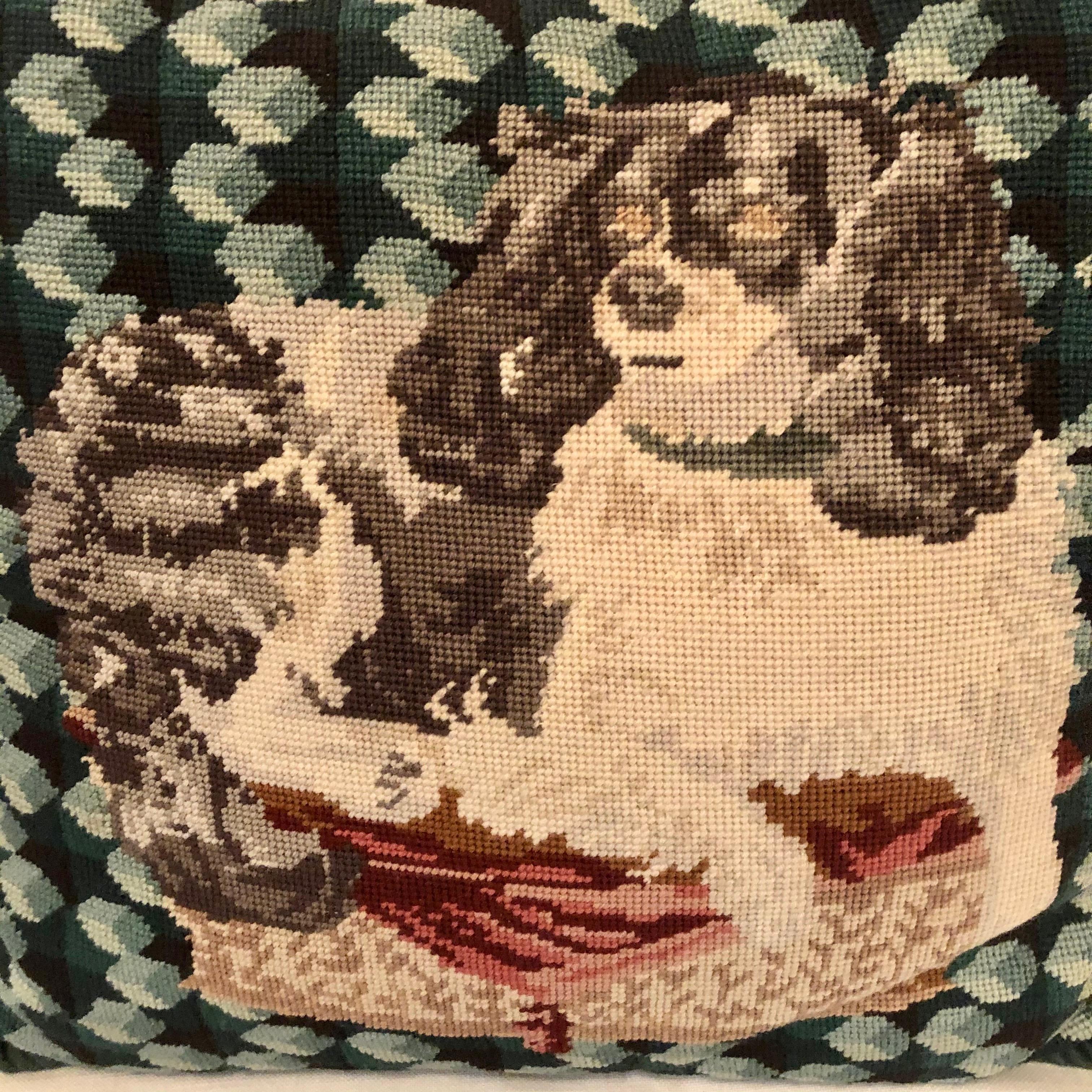 Enchanting Needlepoint Pillow Decorated with a Cavalier King Charles Spaniel In Good Condition In Boston, MA