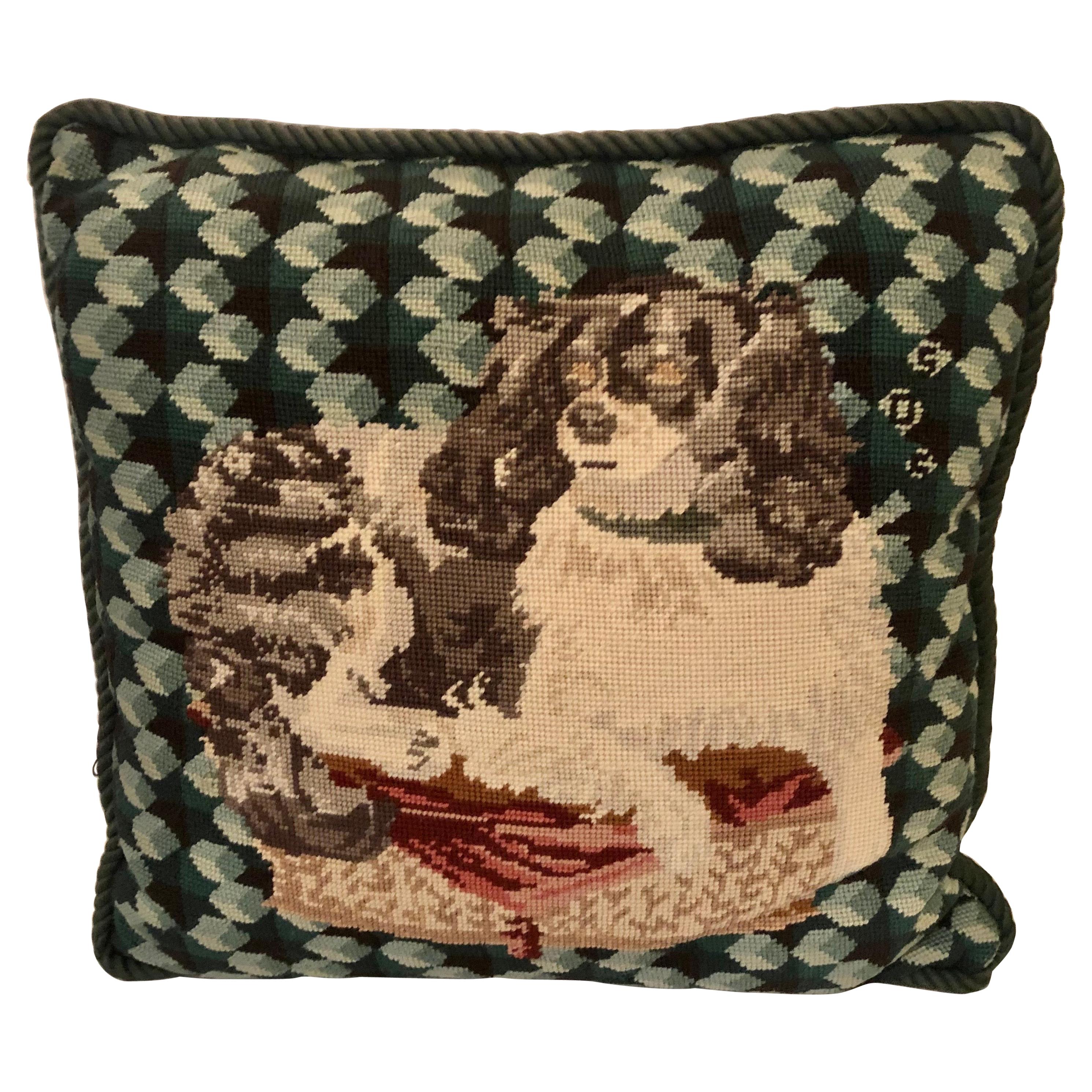 Enchanting Needlepoint Pillow Decorated with a Cavalier King Charles Spaniel