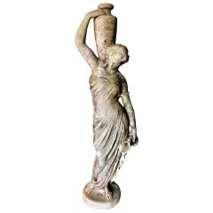 Antique Enchanting Neoclassical Stone Figural Garden Statue of Woman with Urn