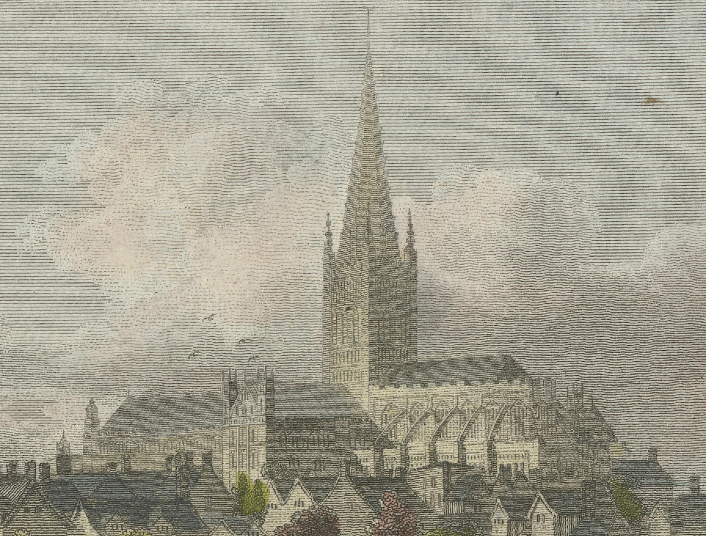 Enchanting Norwich: A Historical 1801 Engraved View by W. Angus and E. Dayes In Good Condition For Sale In Langweer, NL