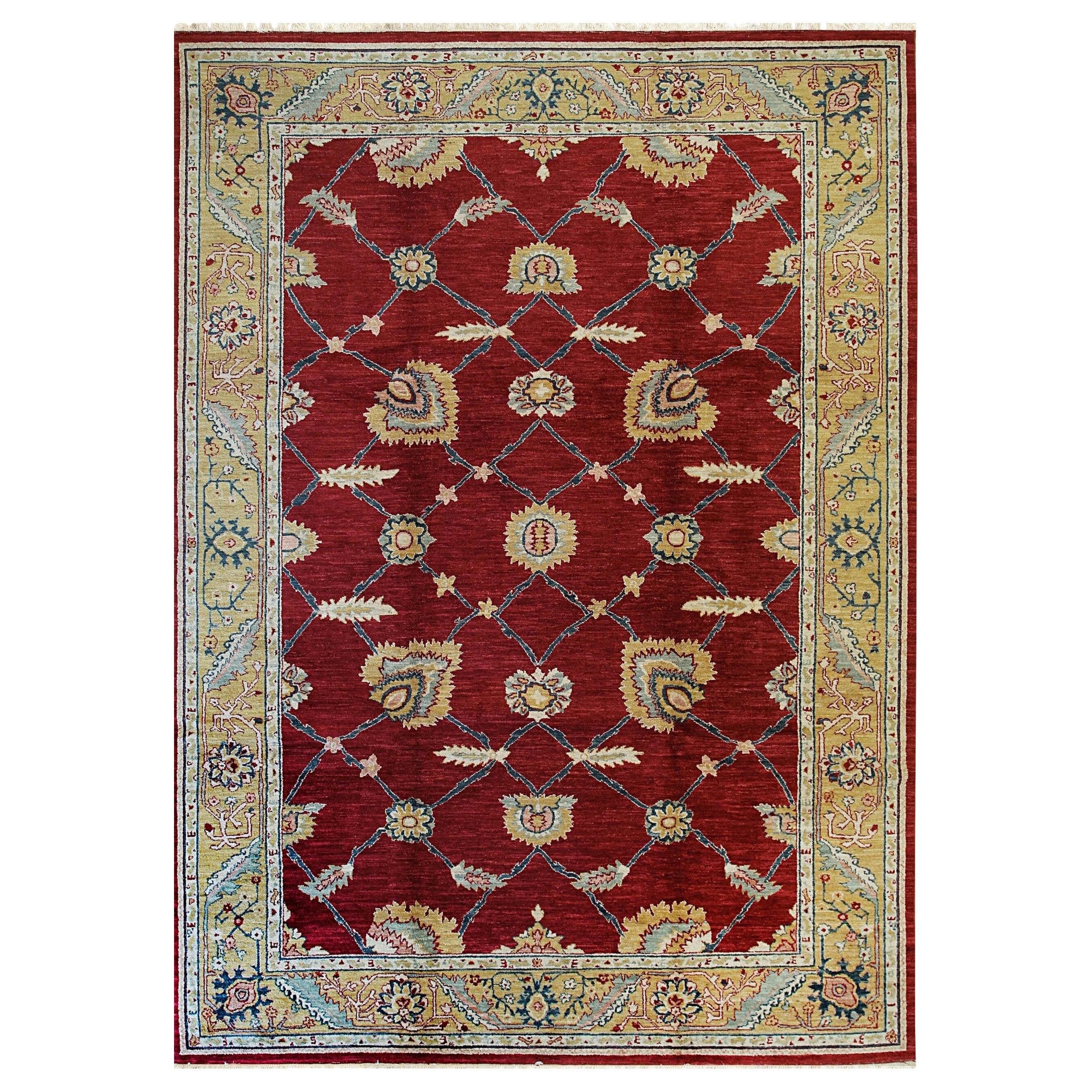 Enchanting Oushak Red Hand Knotted Wool Rug