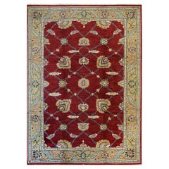 Enchanting Oushak Red Hand Knotted Wool Rug