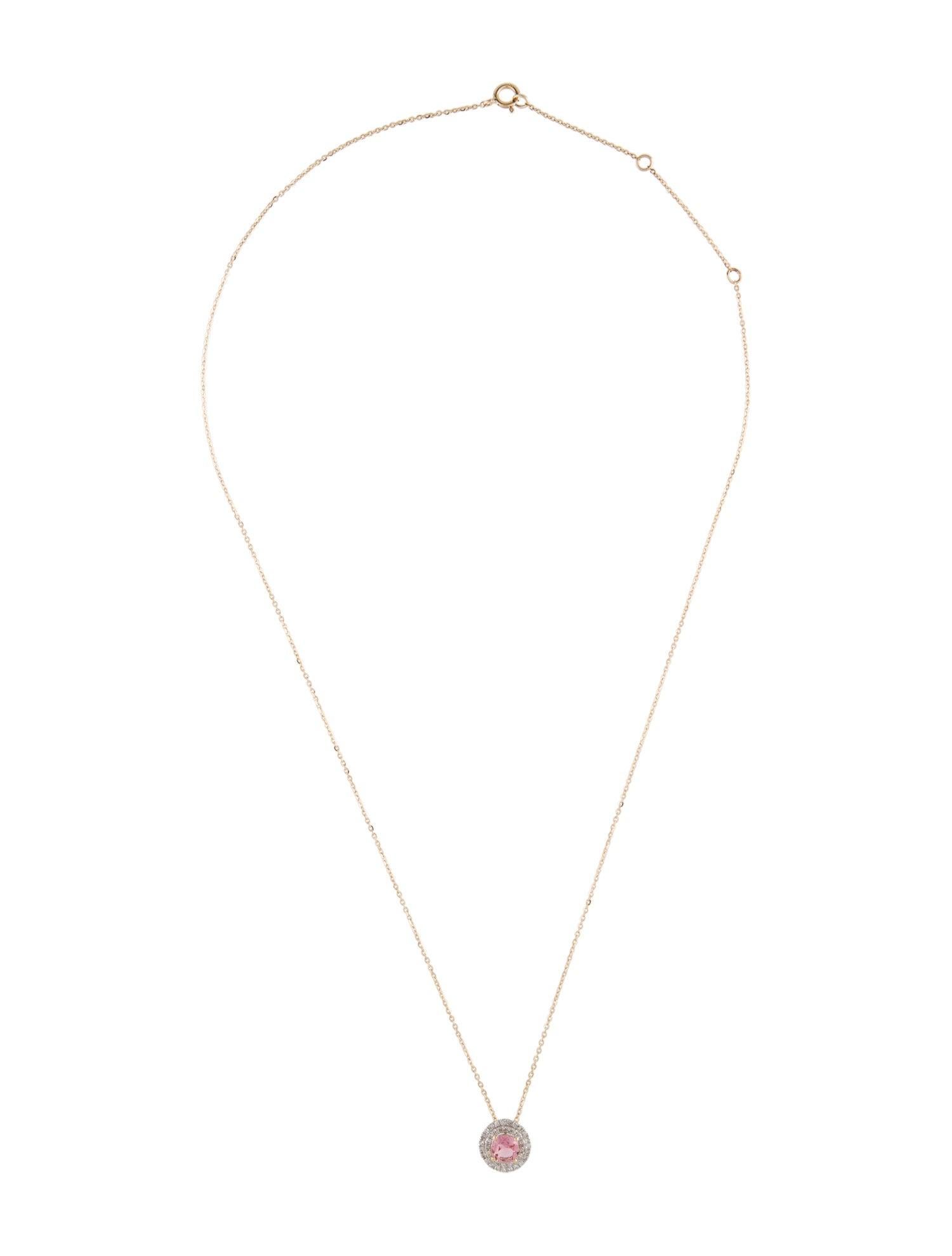 Brilliant Cut 14K Tourmaline & Diamond Pendant Necklace: Elegant Statement Piece, Timeless For Sale