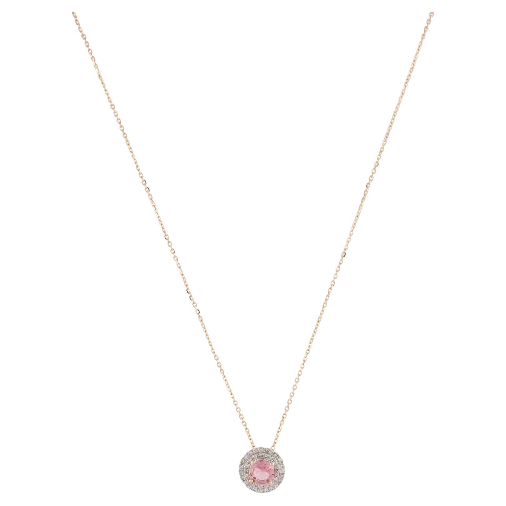 14K Tourmaline & Diamond Pendant Necklace: Elegant Statement Piece, Timeless For Sale