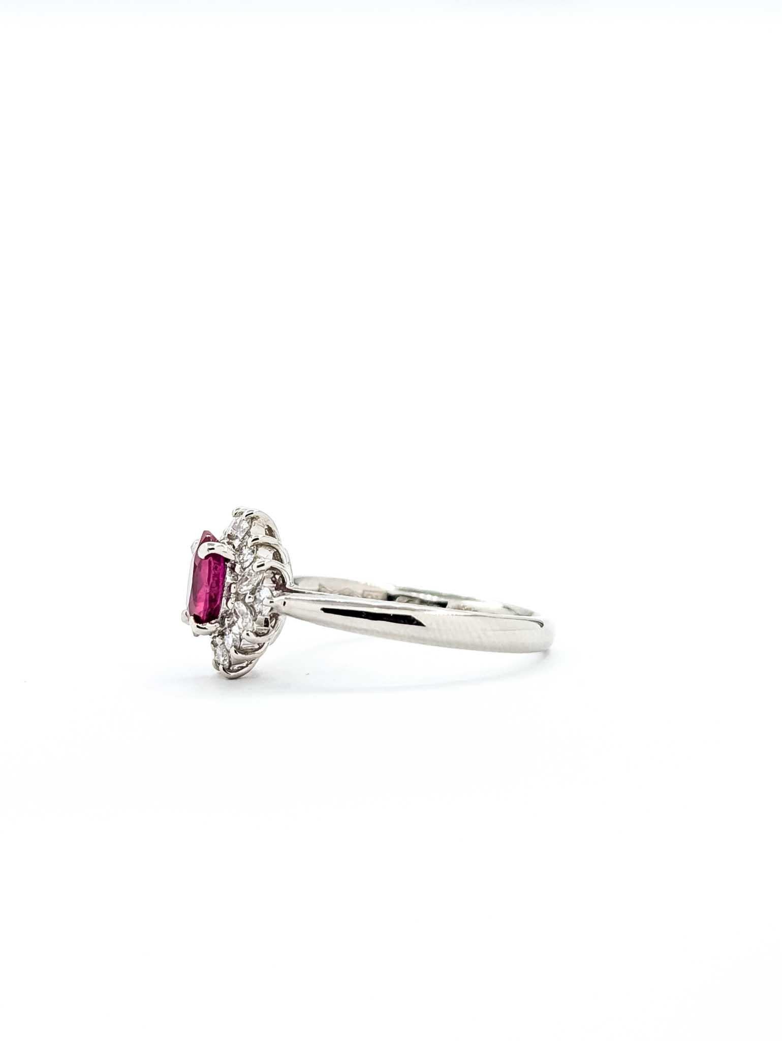 Enchanting Ruby and Diamond Ring in 900pt Halo Setting For Sale 4