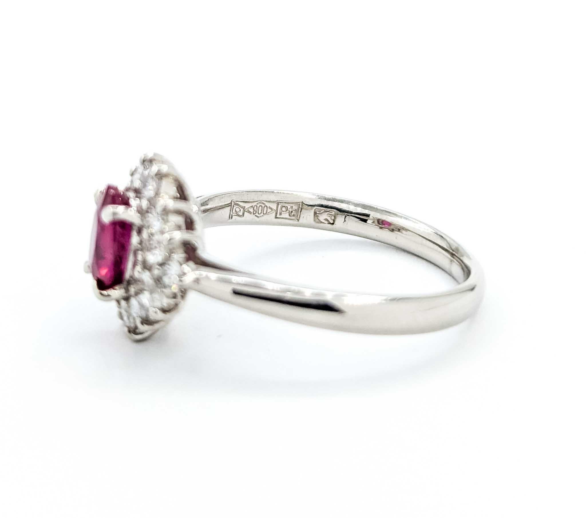 Enchanting Ruby and Diamond Ring in 900pt Halo Setting For Sale 5