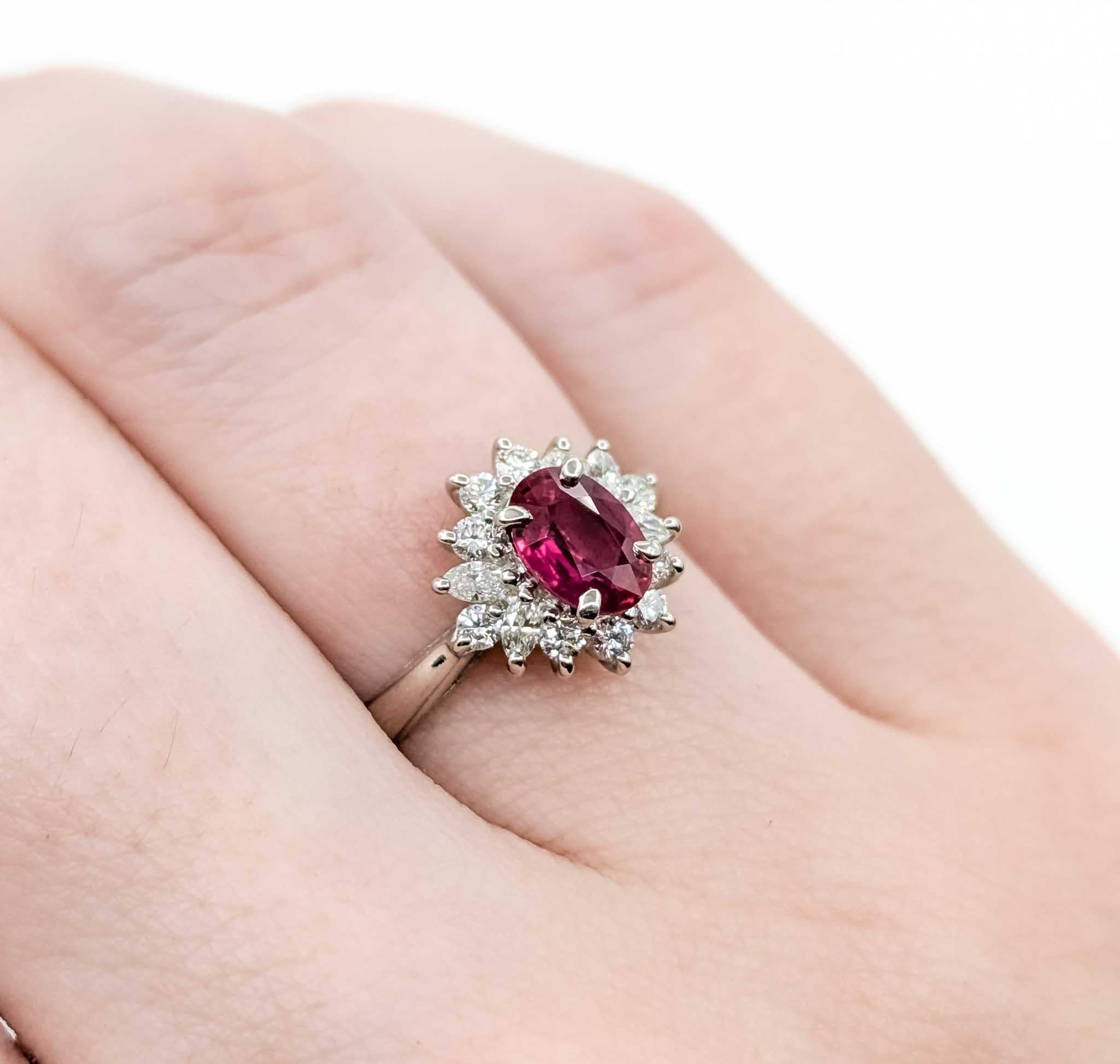 Enchanting Ruby and Diamond Ring in 900pt Halo Setting In Excellent Condition For Sale In Bloomington, MN