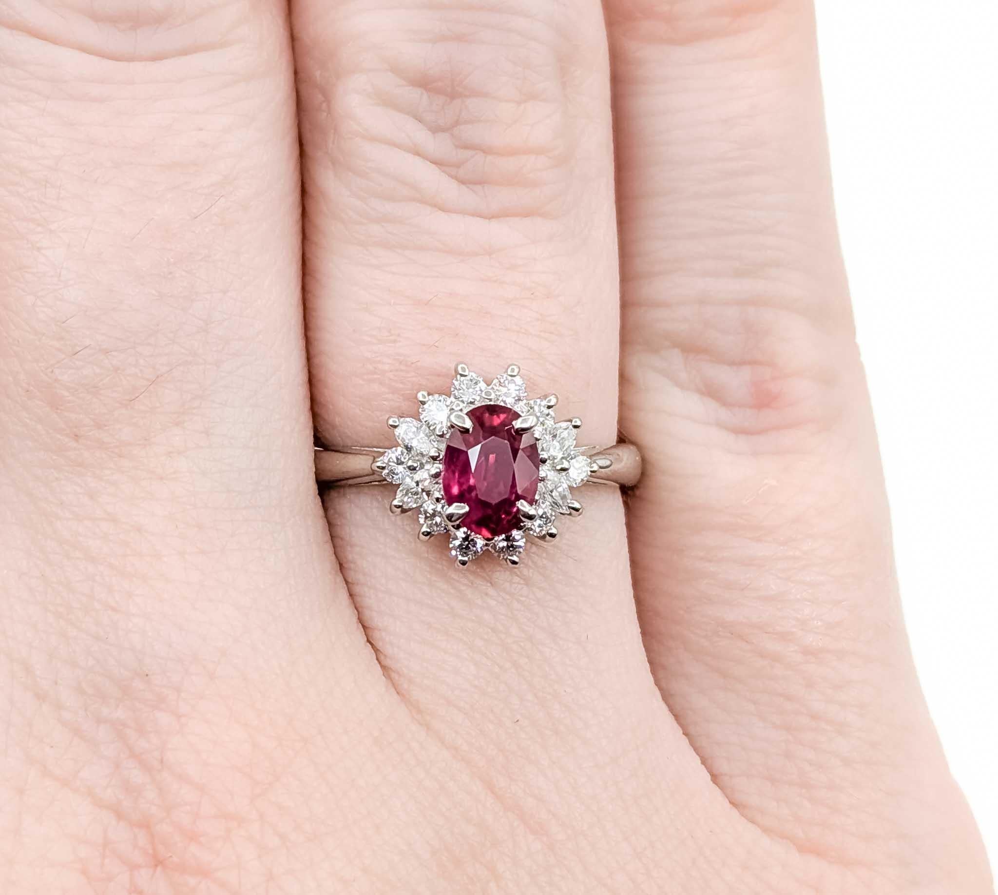 Women's Enchanting Ruby and Diamond Ring in 900pt Halo Setting For Sale