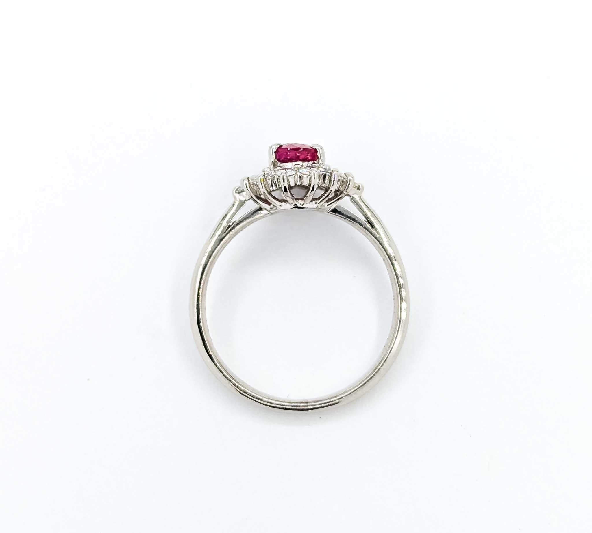 Enchanting Ruby and Diamond Ring in 900pt Halo Setting For Sale 2