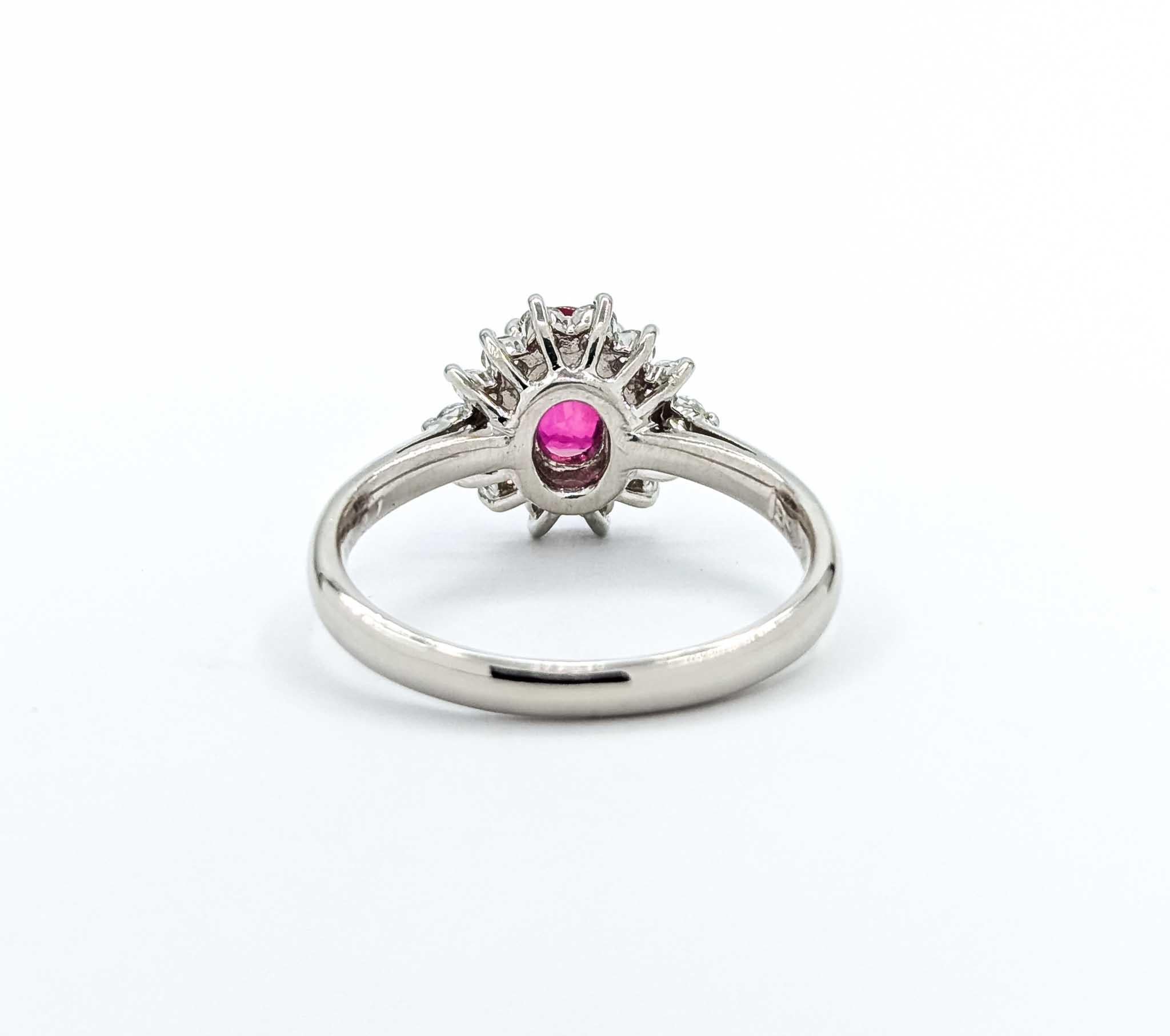 Enchanting Ruby and Diamond Ring in 900pt Halo Setting For Sale 3