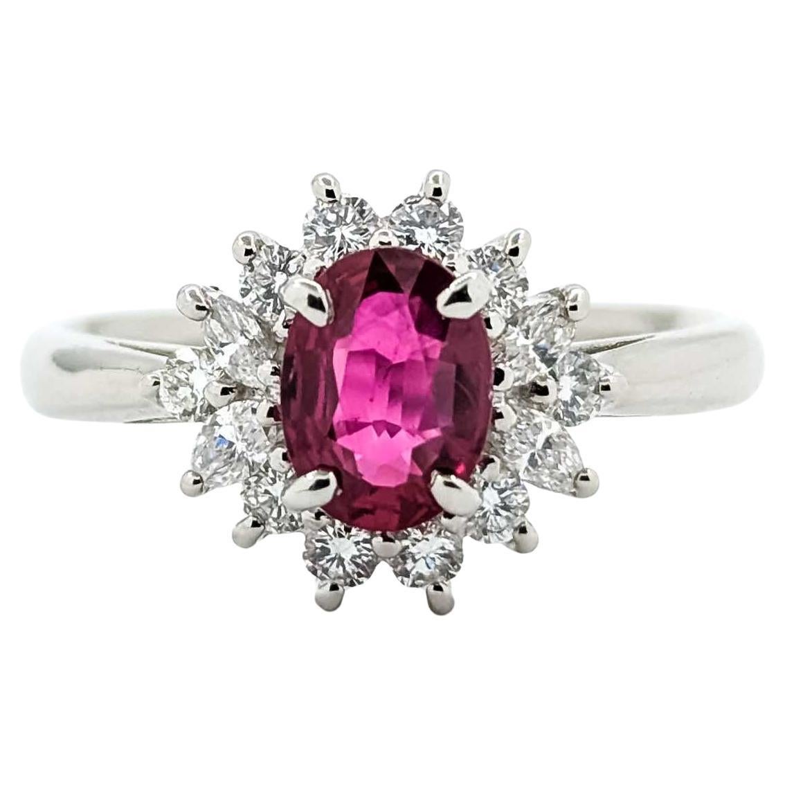 Enchanting Ruby and Diamond Ring in 900pt Halo Setting