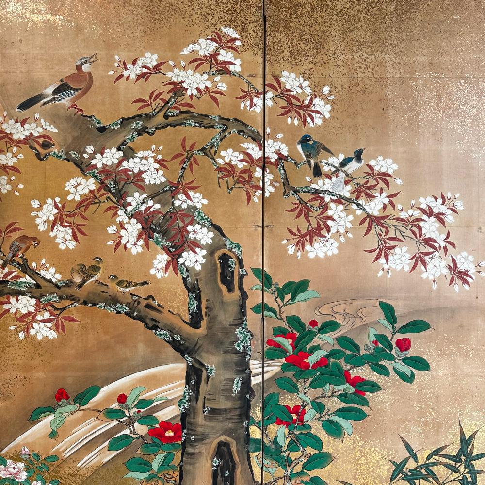 Hand-Crafted Enchanting 'Seasons' Edo Screen For Sale