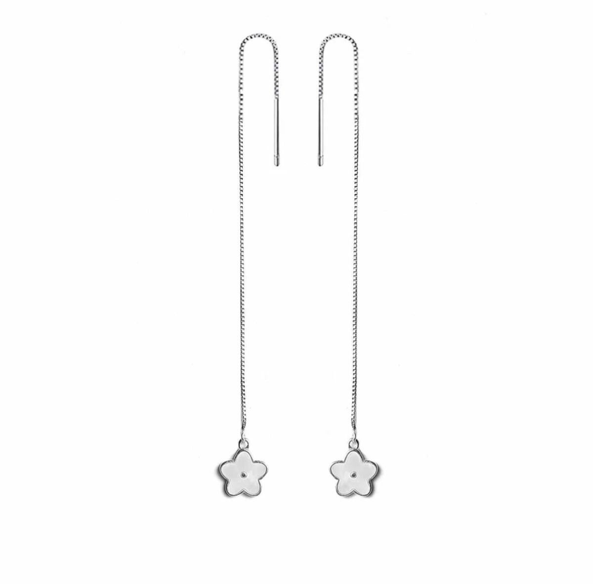 Incantevole orecchino a fiore con filettatura in argento Sterling 925 Elegante orecchino a catena. in vendita 3