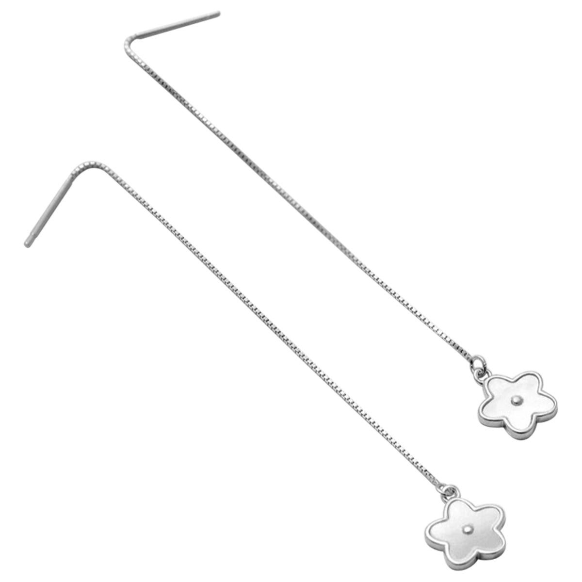 Incantevole orecchino a fiore con filettatura in argento Sterling 925 Elegante orecchino a catena. in vendita