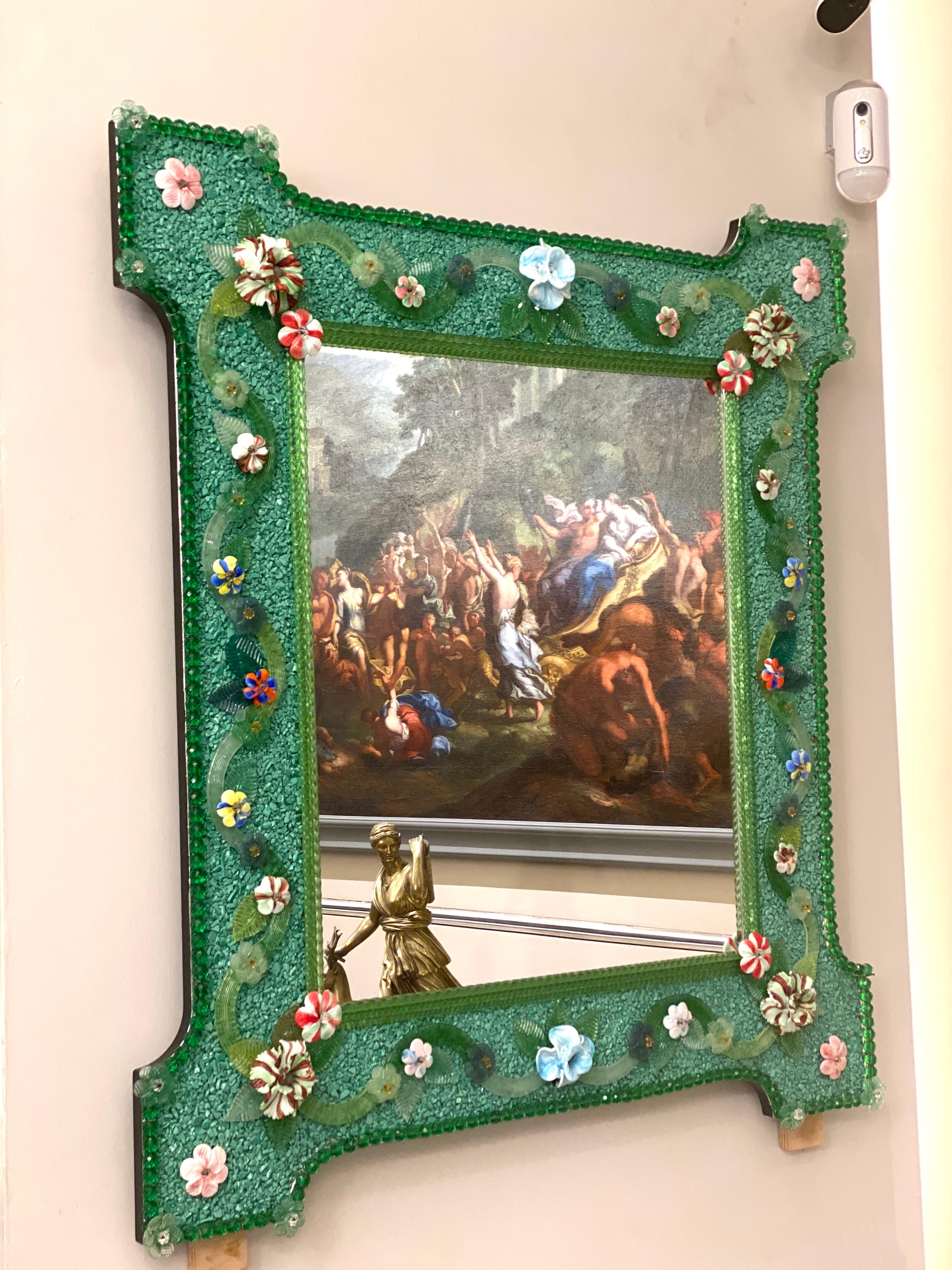 Enchanting Venetian Murano Glass Mirror with Multicolor Flowers For Sale 5