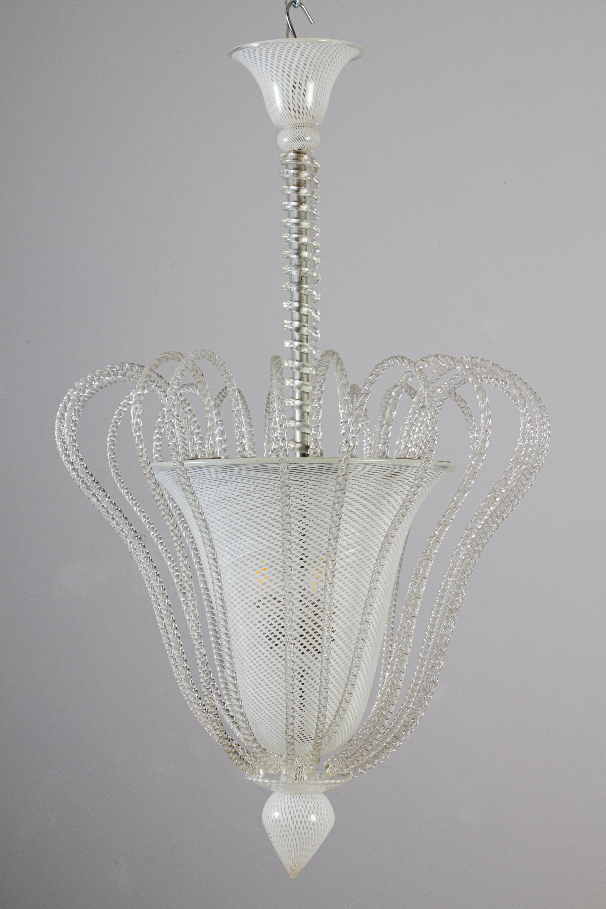 Bezaubernde Venini Atr. Reticello Murano Glas Laterne oder Anhänger 1940er Jahre (Art déco) im Angebot