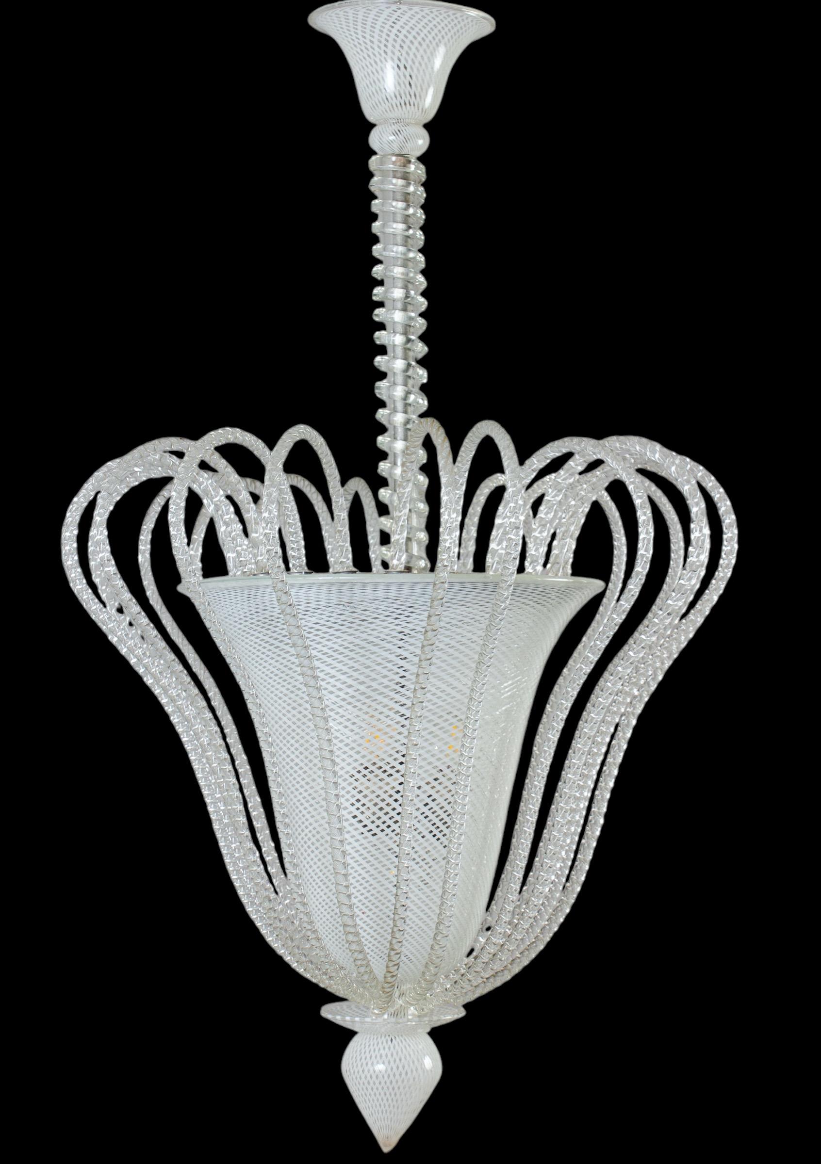 Bezaubernde Venini Atr. Reticello Murano Glas Laterne oder Anhänger 1940er Jahre (Italienisch) im Angebot
