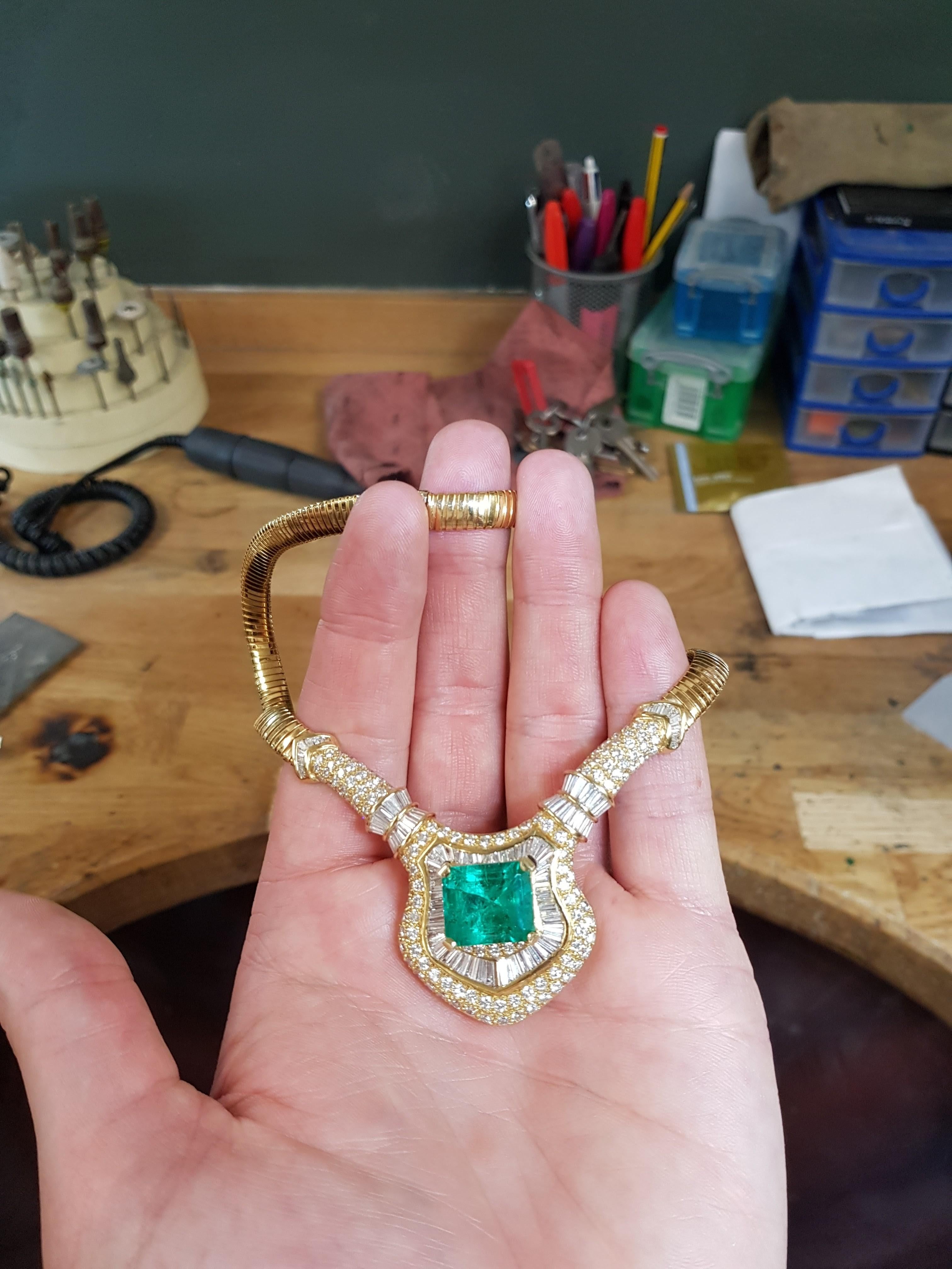 Emerald Cut Enchantress Emerald and Diamond Necklace For Sale