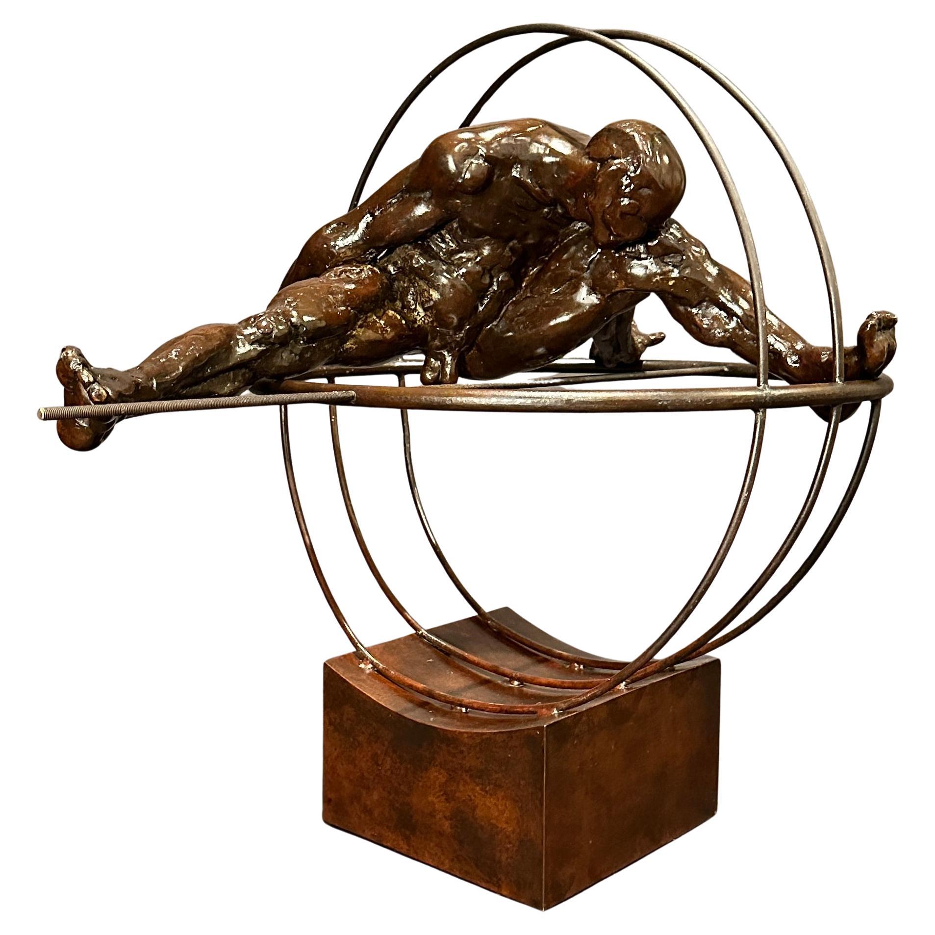 "Encirclement" Patinated Bronze Figure Of A Nude Male Acrobat By Louis Lutz