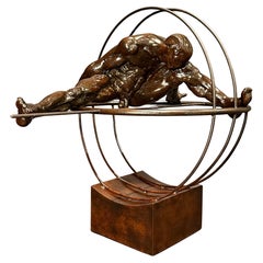 "Encirclement" Patinated Bronze Figure Of A Nude Male Acrobat By Louis Lutz