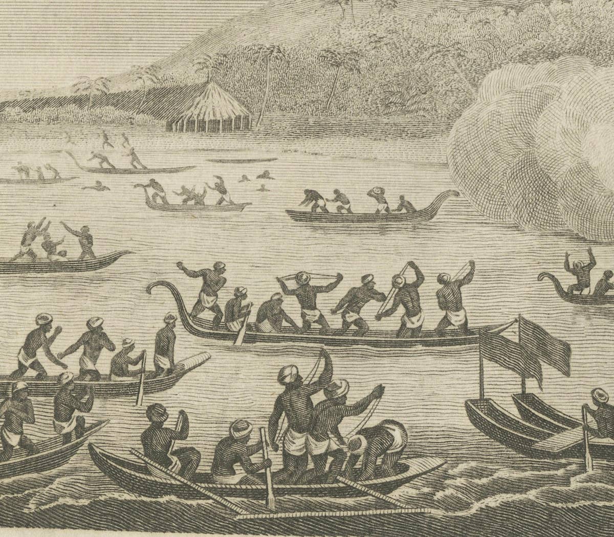 Encounters at Dawn: The Standoff at Tahiti with Captain Wallis Engraved, 1801