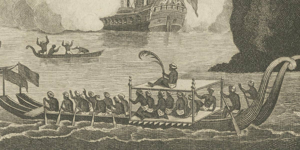 Encounters at Dawn: The Standoff at Tahiti with Captain Wallis Engraved, 1801