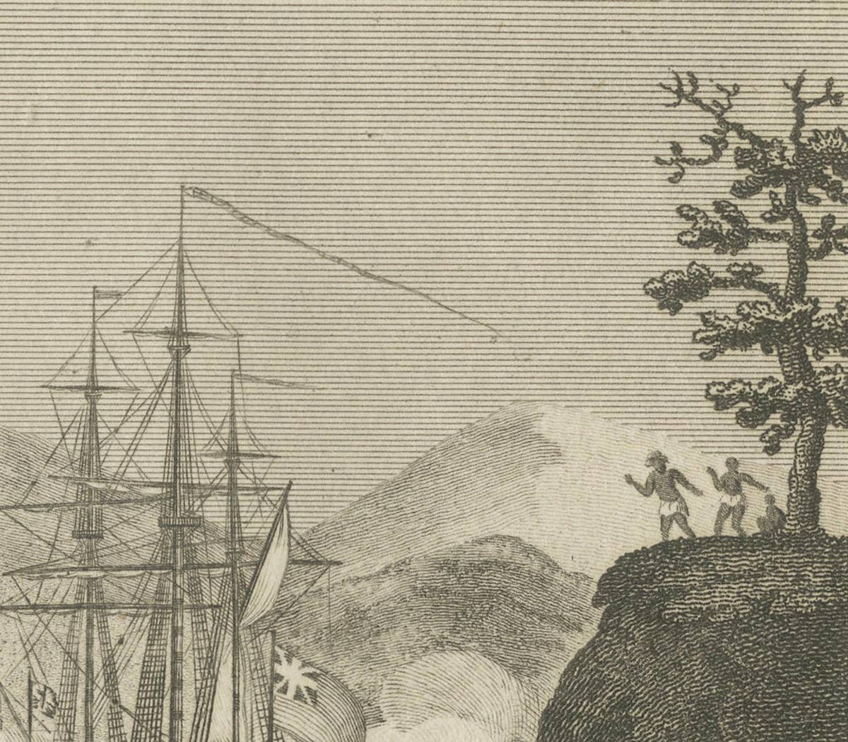 Encounters at Dawn: The Standoff at Tahiti with Captain Wallis Engraved, 1801