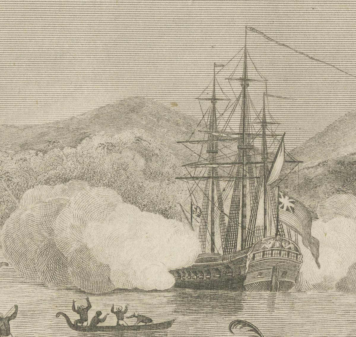 Encounters at Dawn: The Standoff at Tahiti with Captain Wallis Engraved, 1801