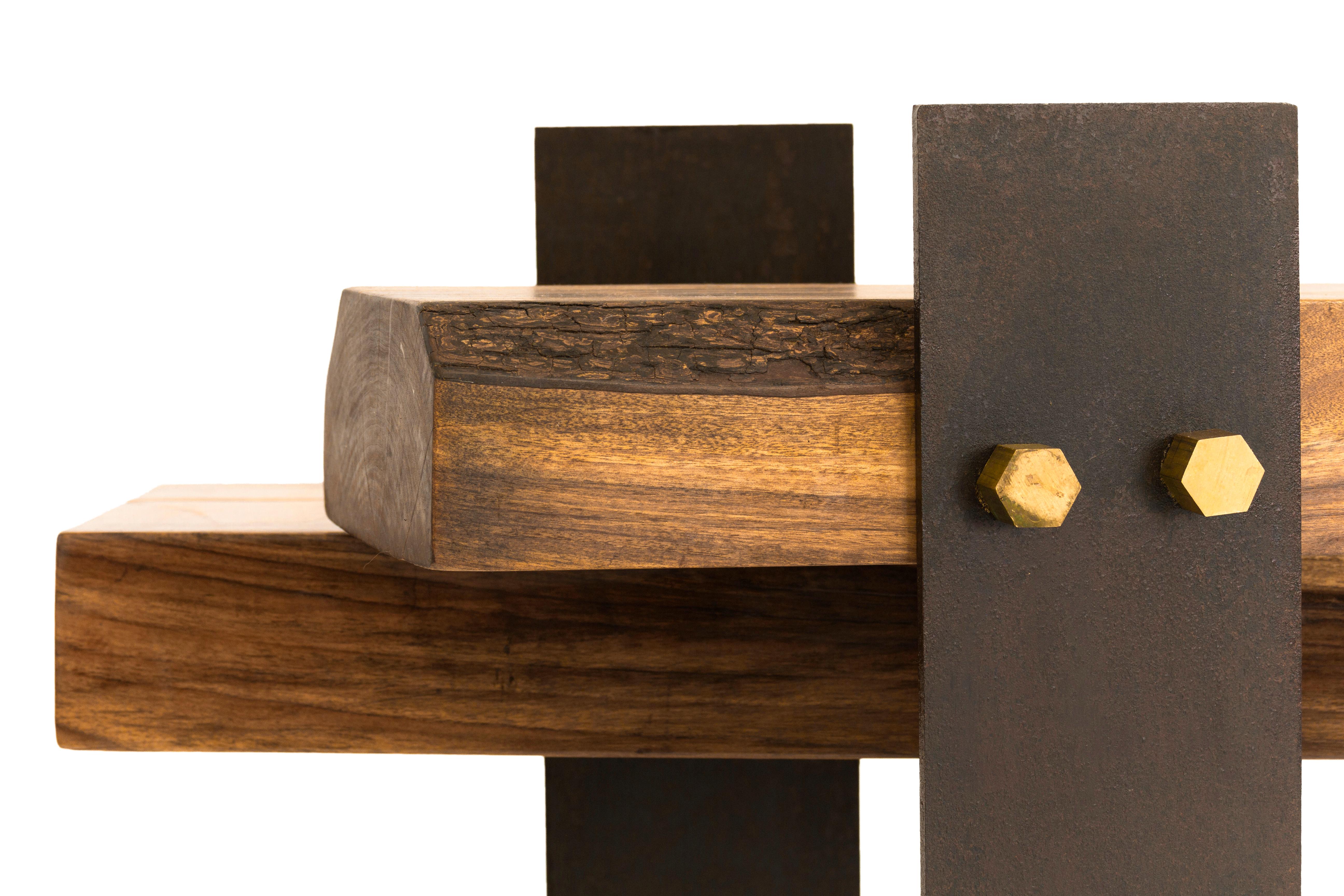 Hand-Crafted Encrucijada: Unique Capa Prieto Dining Table with Corten Steel & Brass For Sale