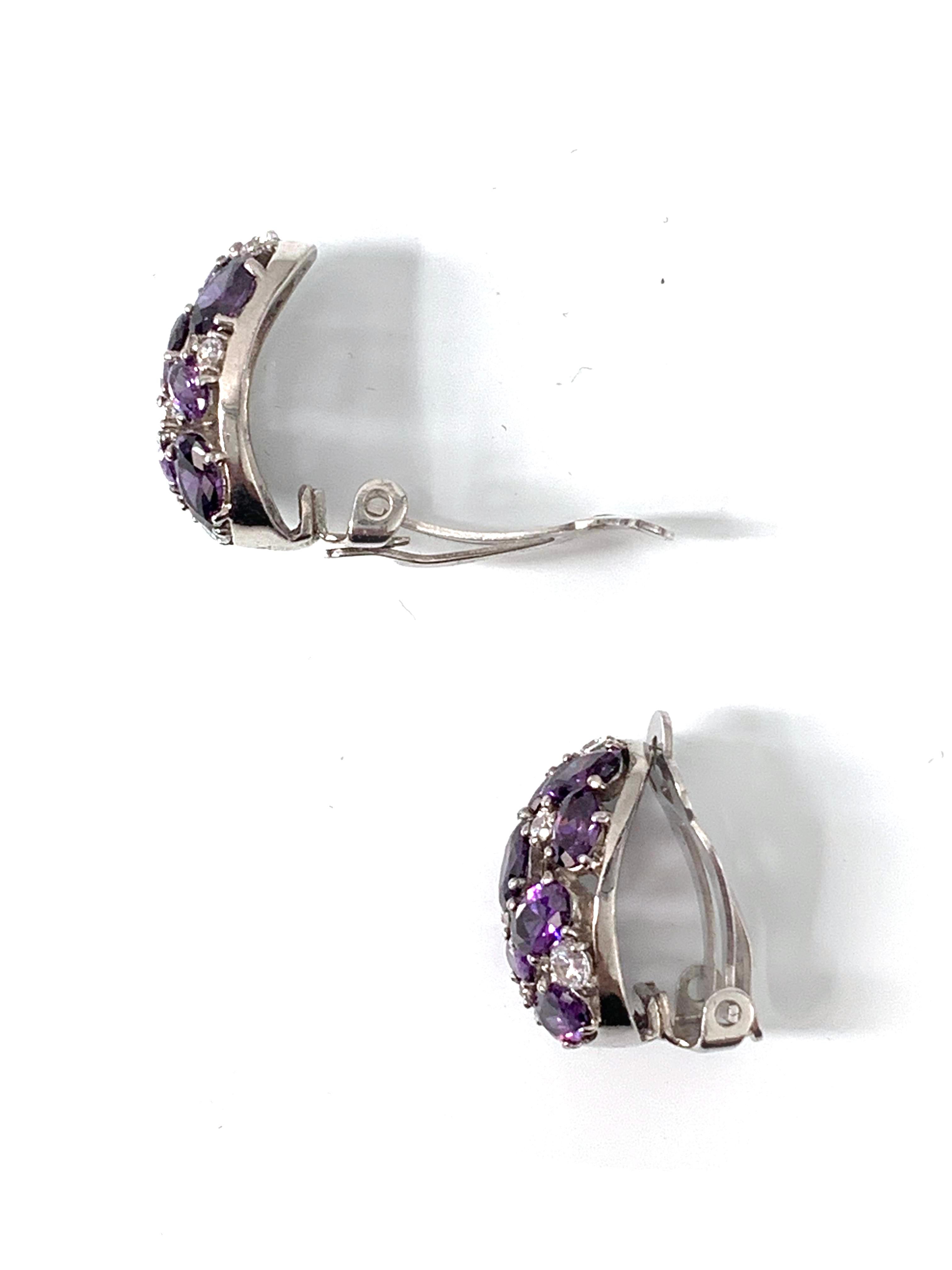 Encrusted Amethyst CZ and Simulated Diamond Clip-on Earrings In New Condition In Los Angeles, CA