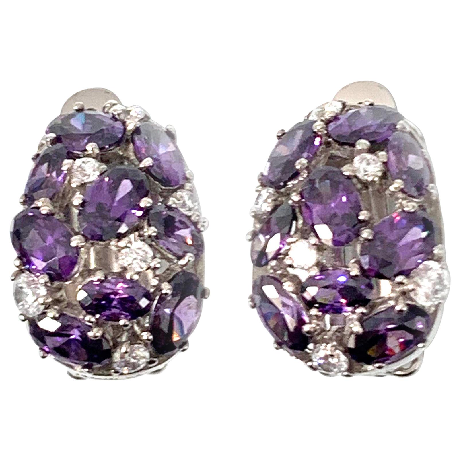 Encrusted Amethyst CZ and Simulated Diamond Clip-on Earrings