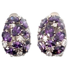 Encrusted Amethyst CZ and Simulated Diamond Clip-on Earrings