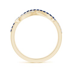 Anillo con nudo infinito de zafiro azul y diamantes engastados, en oro macizo de 14K