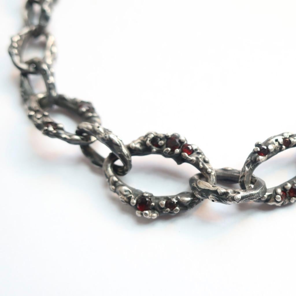 Encrusted Garnet Chain Necklace in Sterling Silver In New Condition For Sale In Foxborough, MA