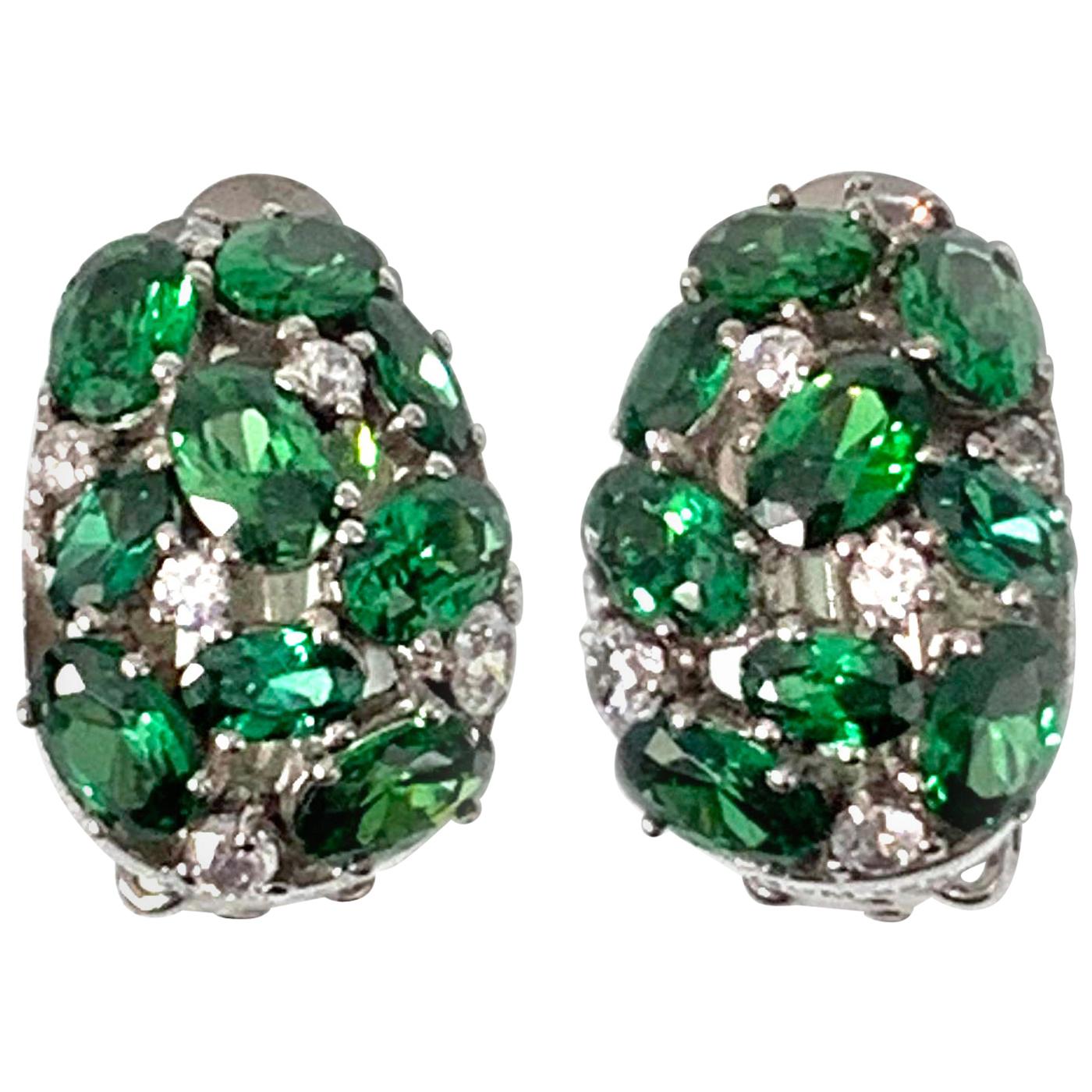 Encrusted Nano Green Emerald Crystal and Simulated Diamond Clip-on Earrings